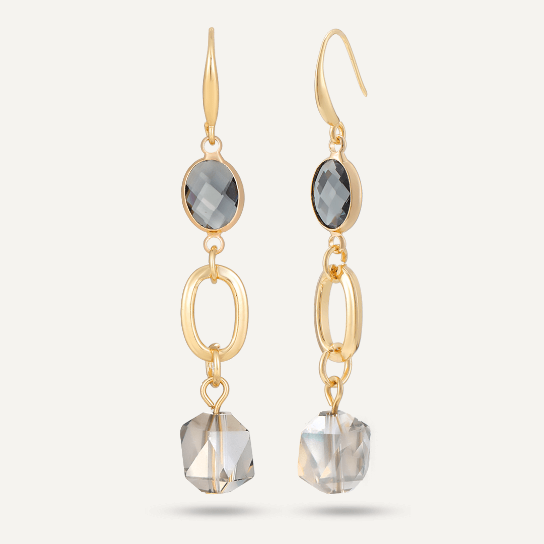 Grey Crystal Drop Earrings In Gold-Tone