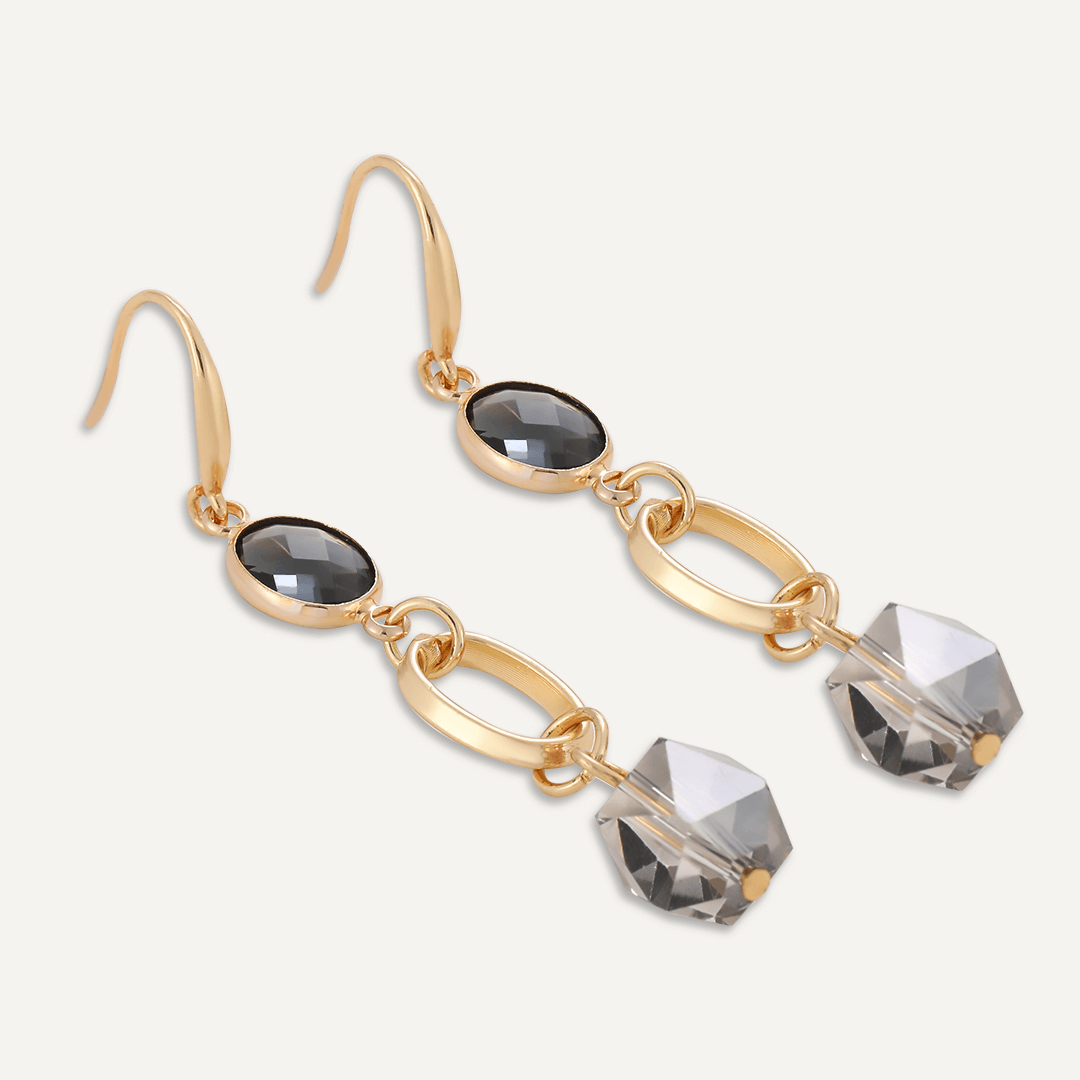 Grey Crystal Drop Earrings In Gold-Tone