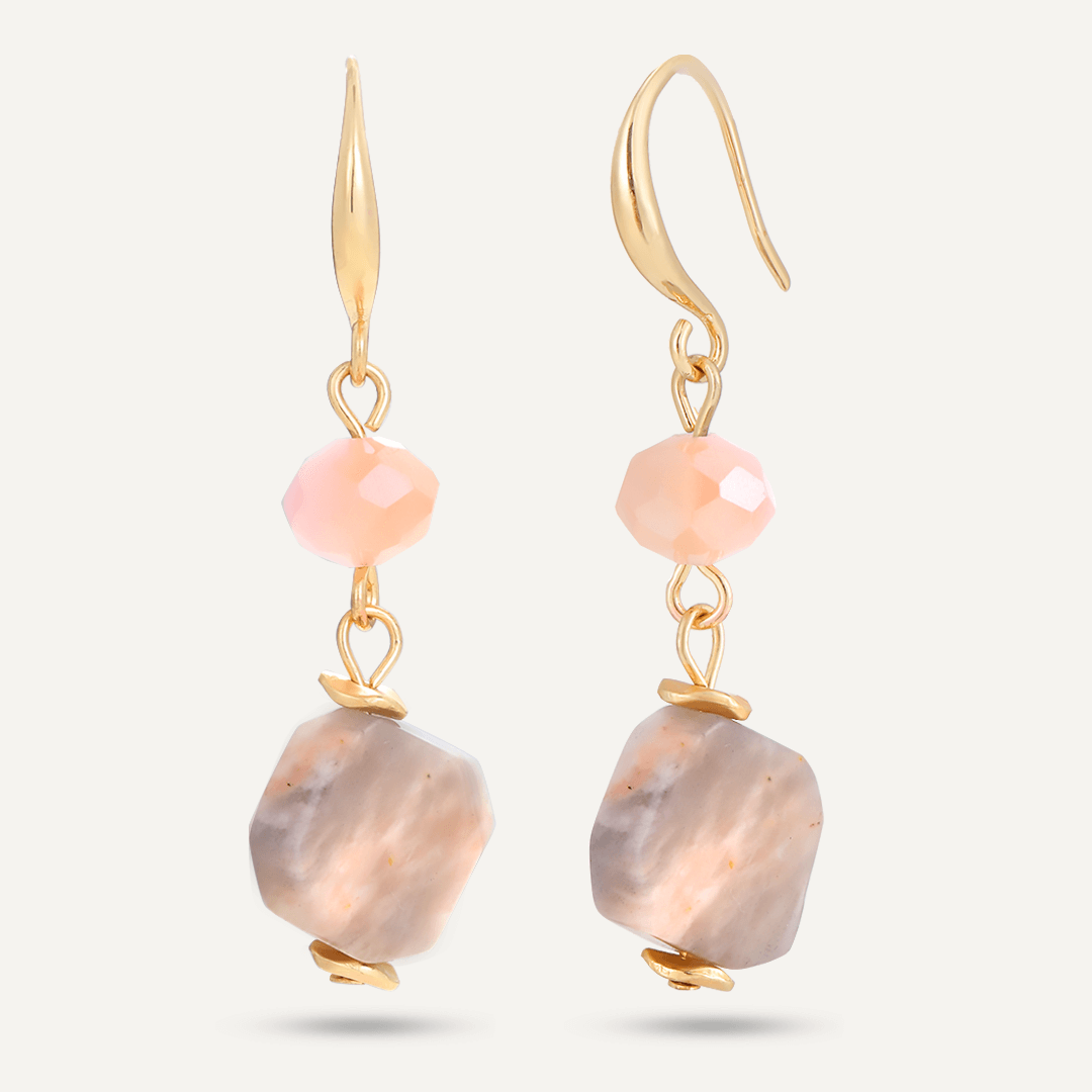 Pink Semi-Precious Stone Hook Earrings In Gold-Tone