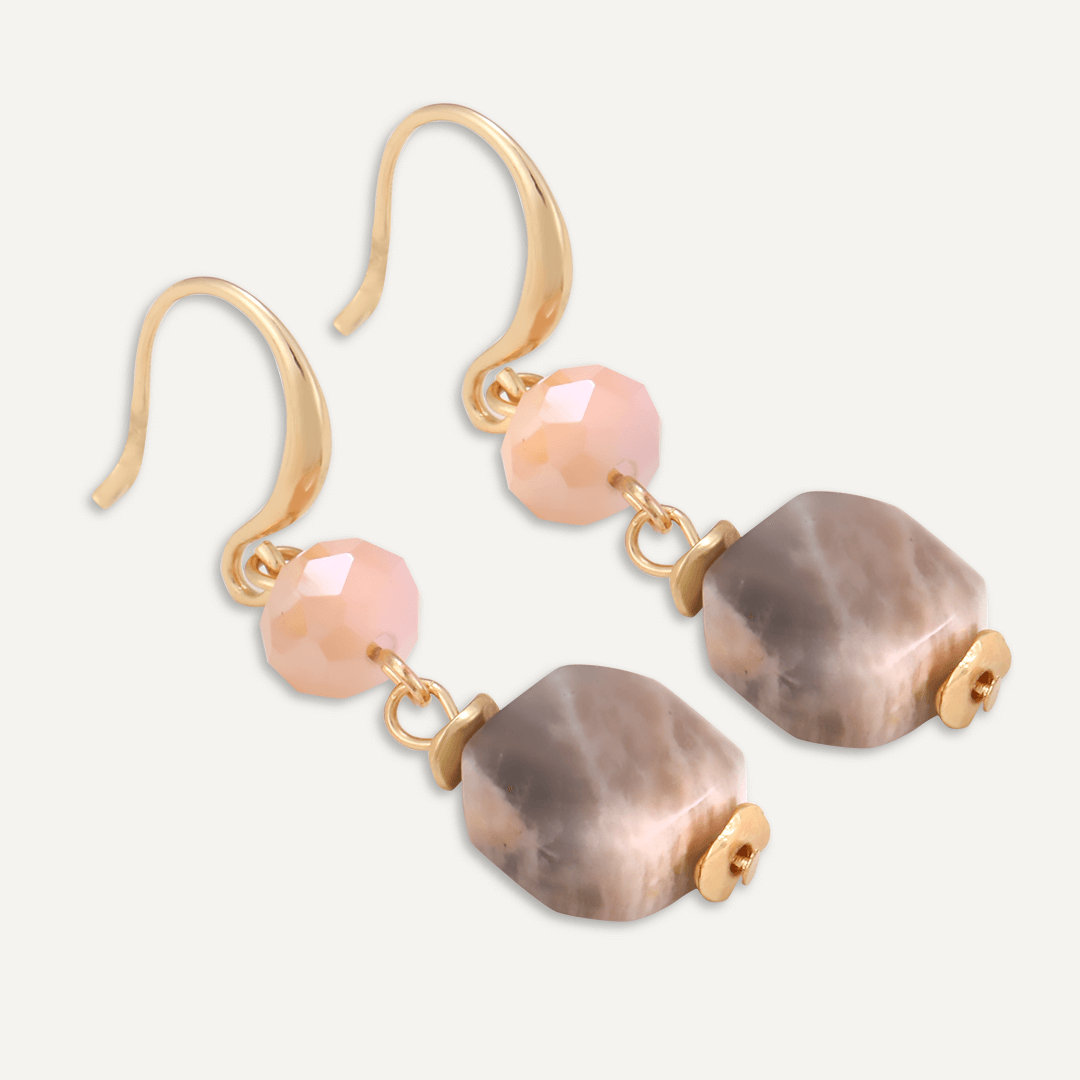 Pink Semi-Precious Stone Hook Earrings In Gold-Tone