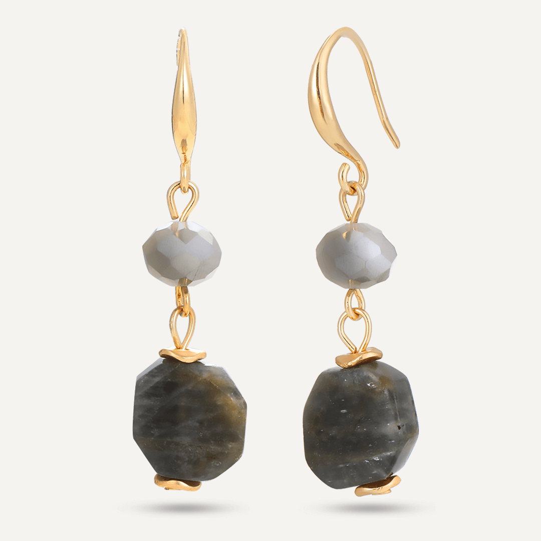 Grey Semi-Precious Stone Hook Earrings In Gold-Tone