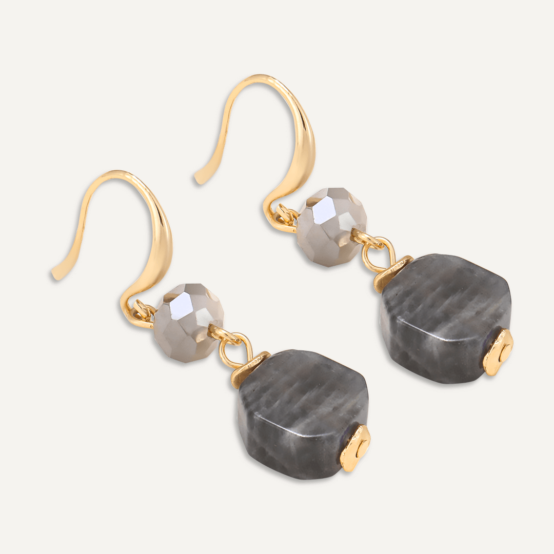 Grey Semi-Precious Stone Hook Earrings In Gold-Tone