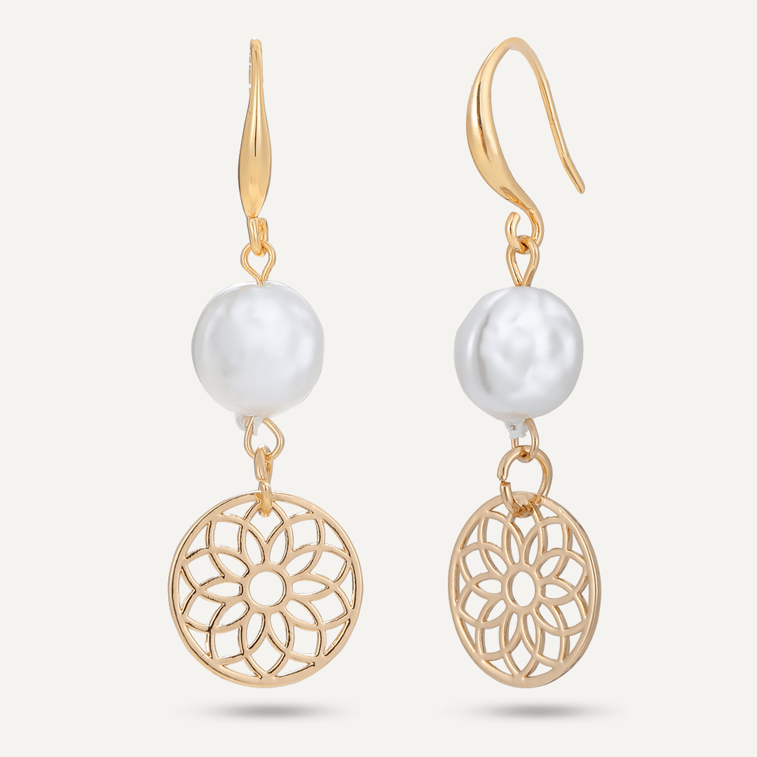 Dream Catcher Faux Pearl Drop Earrings In Gold-Tone