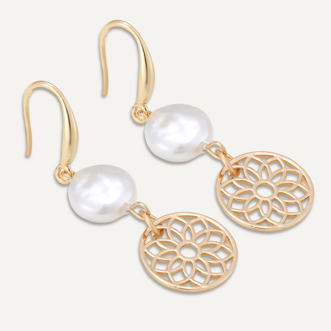 Dream Catcher Faux Pearl Drop Earrings In Gold-Tone