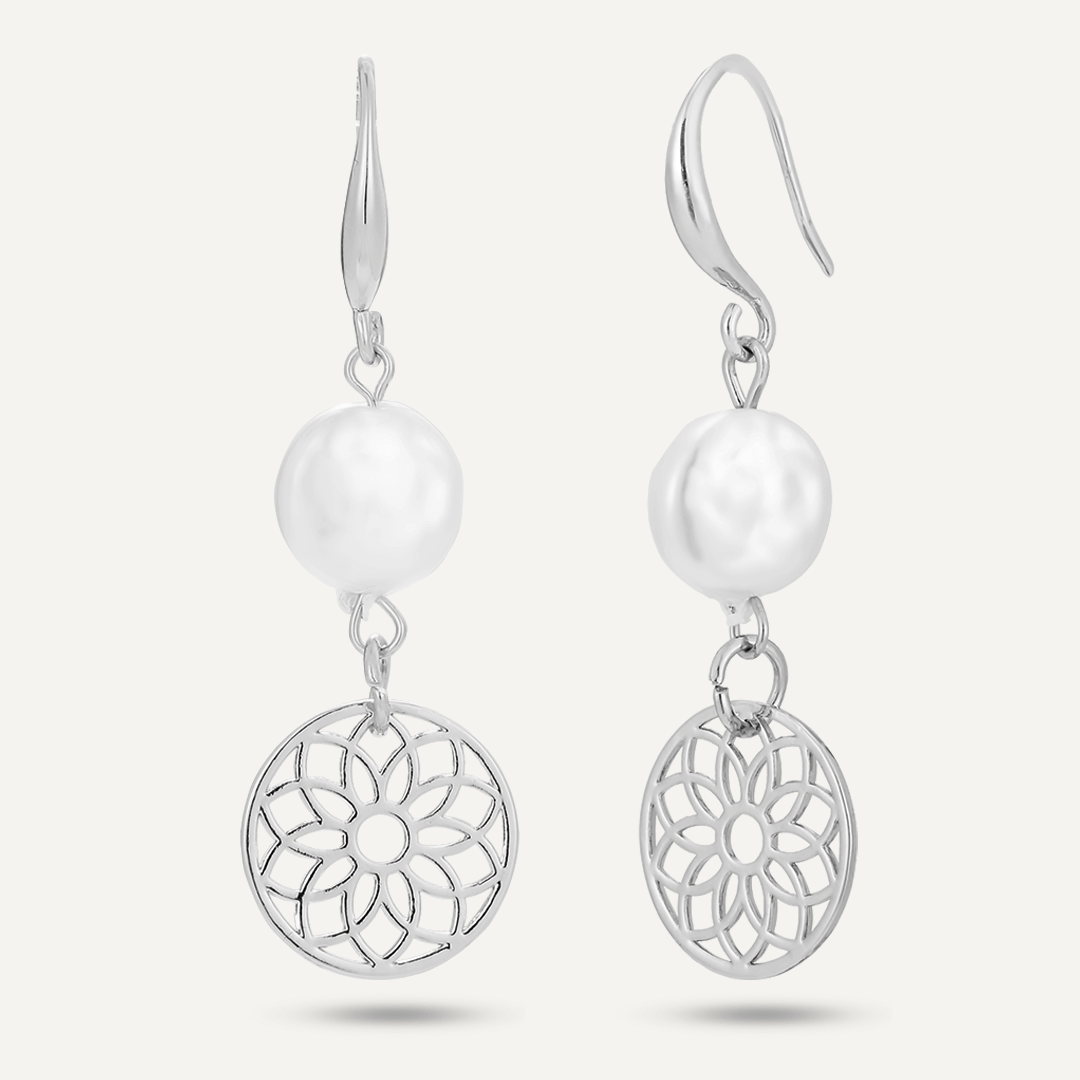 Dream Catcher Faux Pearl Drop Earrings In Silver-Tone