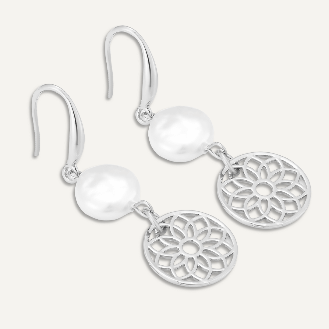 Dream Catcher Faux Pearl Drop Earrings In Silver-Tone