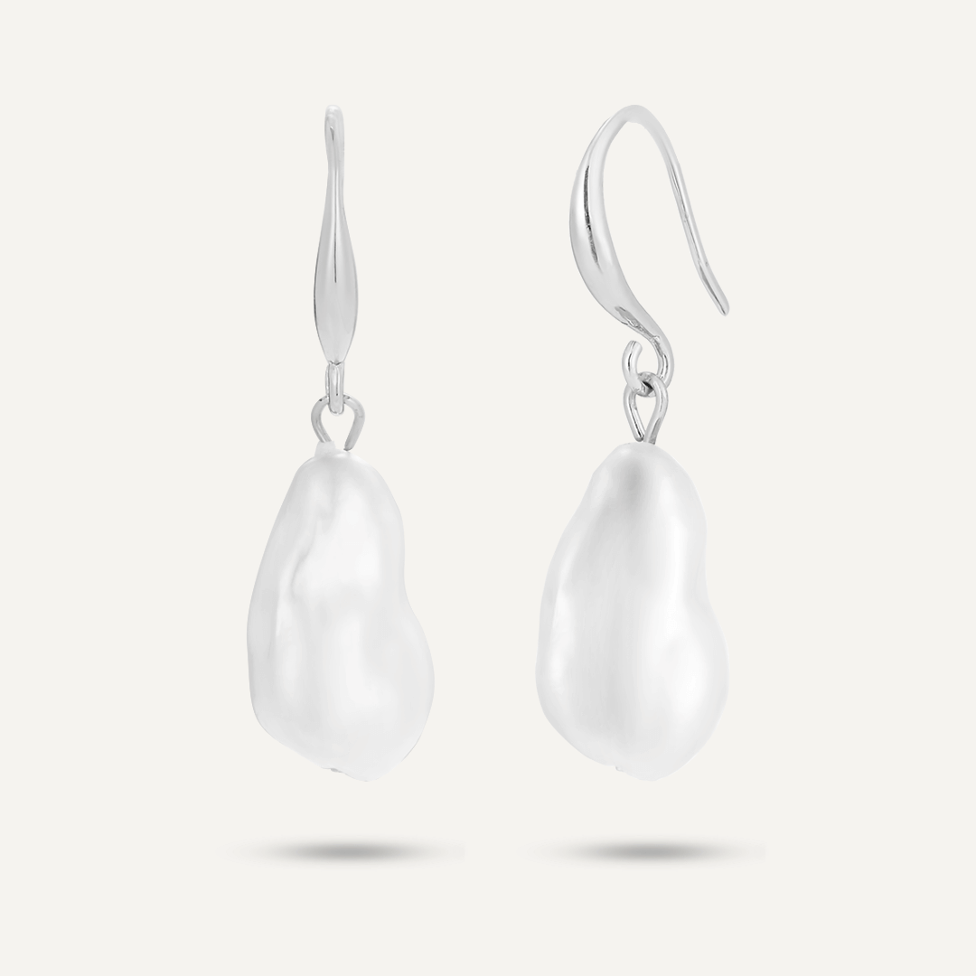 Vintage Faux Pearl Hook Earrings In Silver-Tone