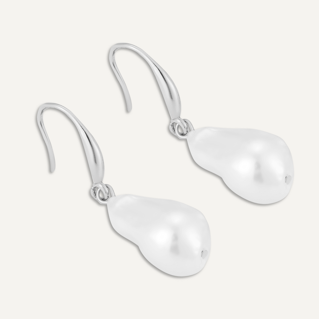 Vintage Faux Pearl Hook Earrings In Silver-Tone