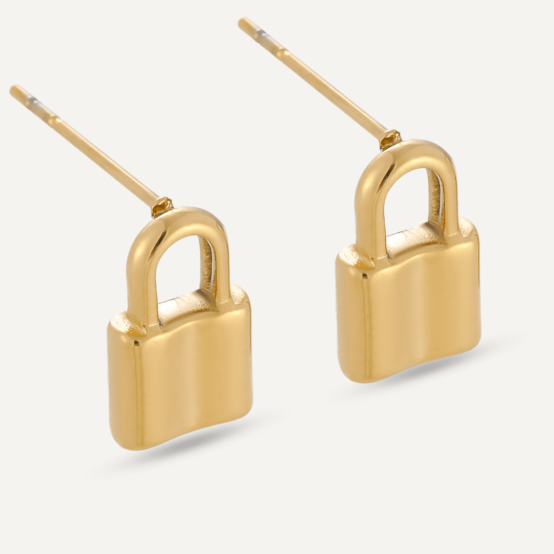 Padlock Stud Earrings In Gold-Tone