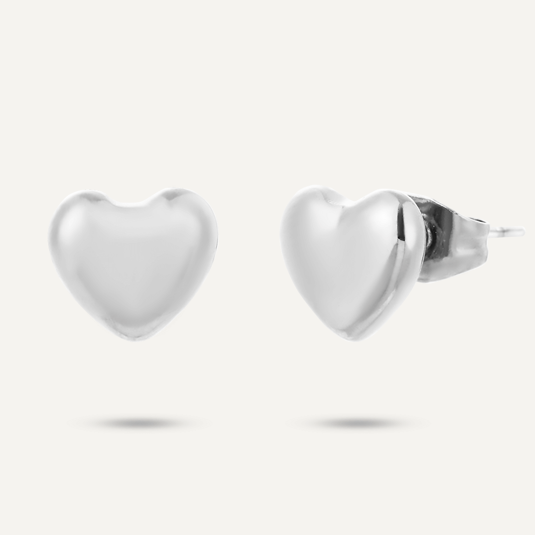 Heart Stud Earrings In Silver-Tone