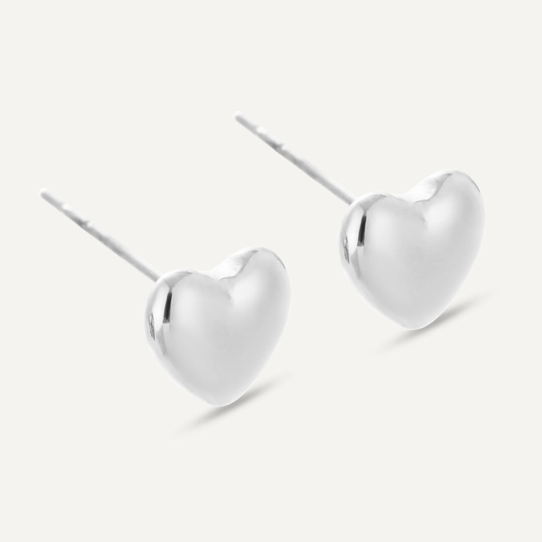 Heart Stud Earrings In Silver-Tone