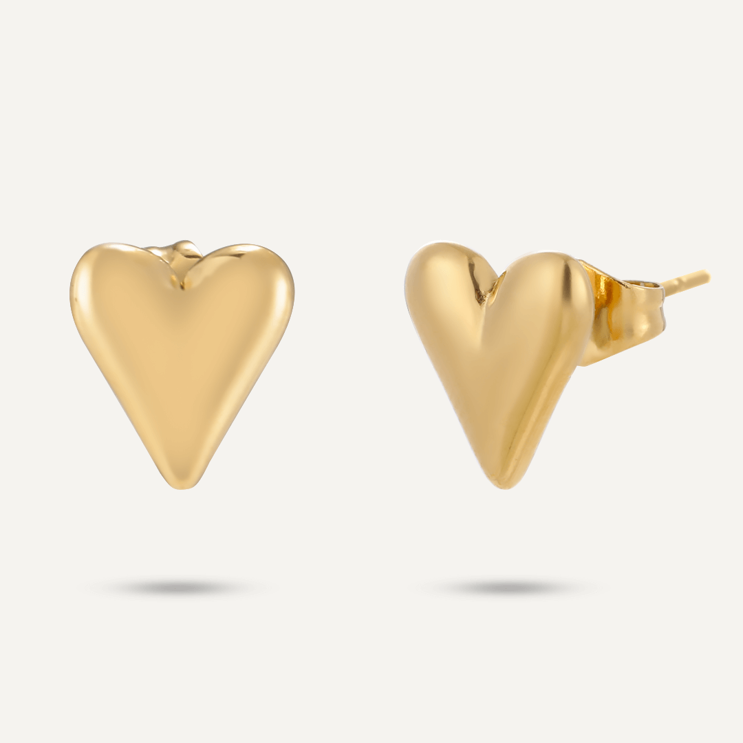 Heart Contemporary Stud Earrings In Gold-Tone