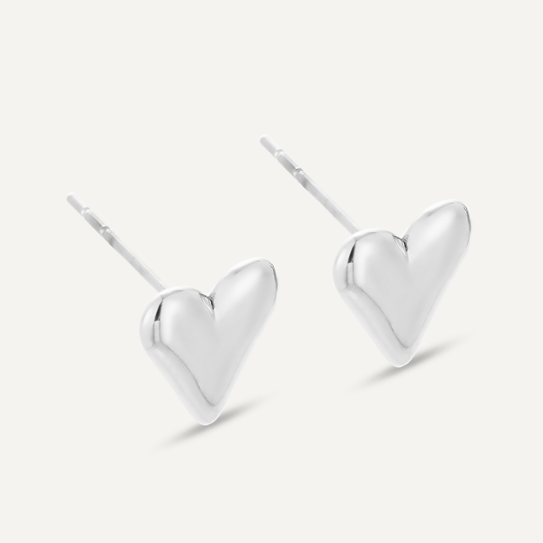 Heart Contemporary Stud Earrings In Silver-Tone