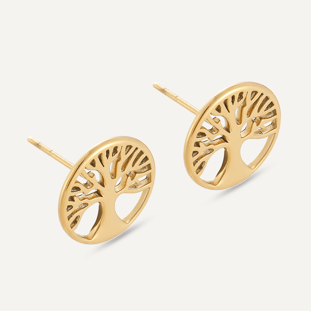 Tree Of Life Stud Earrings In Gold-Tone