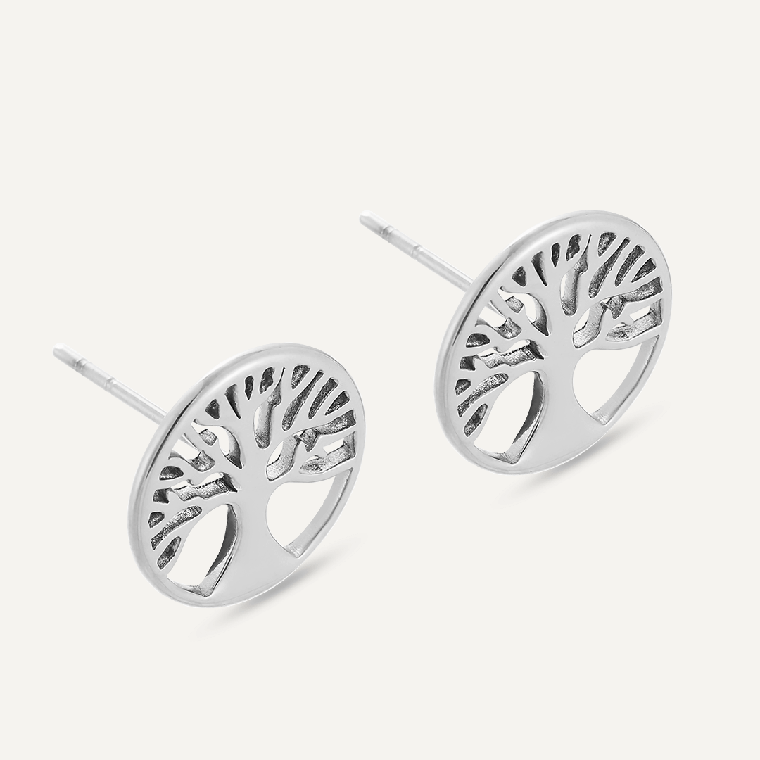 Tree Of Life Stud Earrings In Silver-Tone