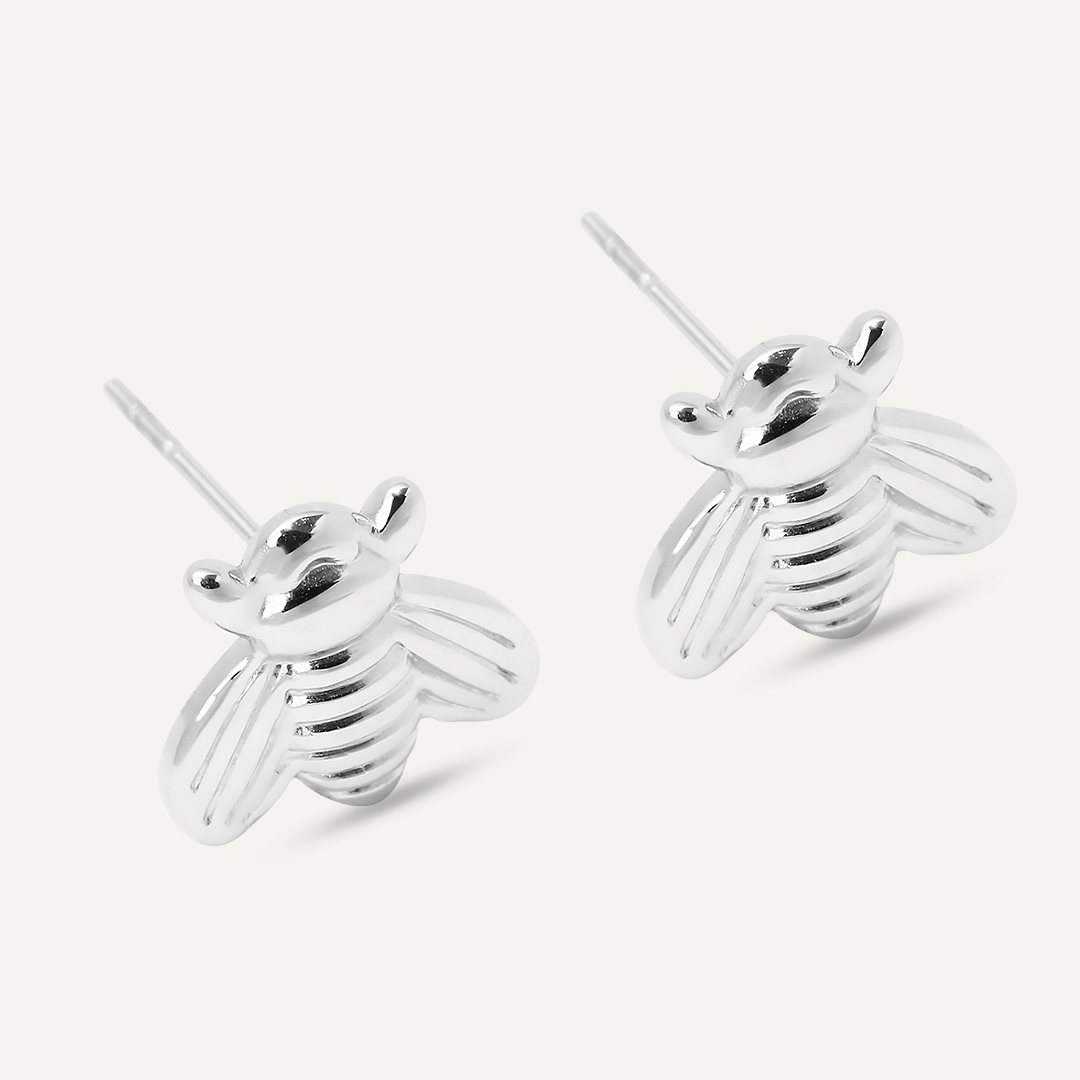 Bee Stud Earrings In Silver-Tone