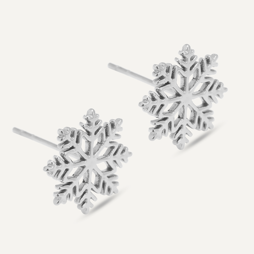 Snowflake Stud Earrings In Silver-Tone