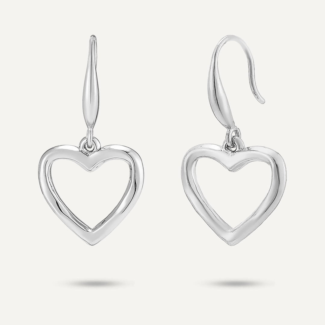 Contemporary Heart Hook Earrings In Silver-Tone