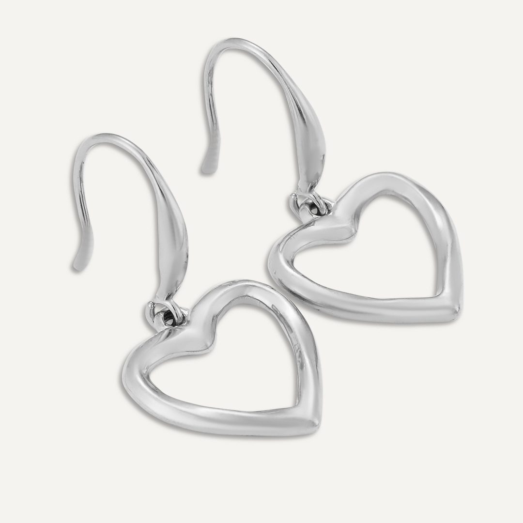 Contemporary Heart Hook Earrings In Silver-Tone