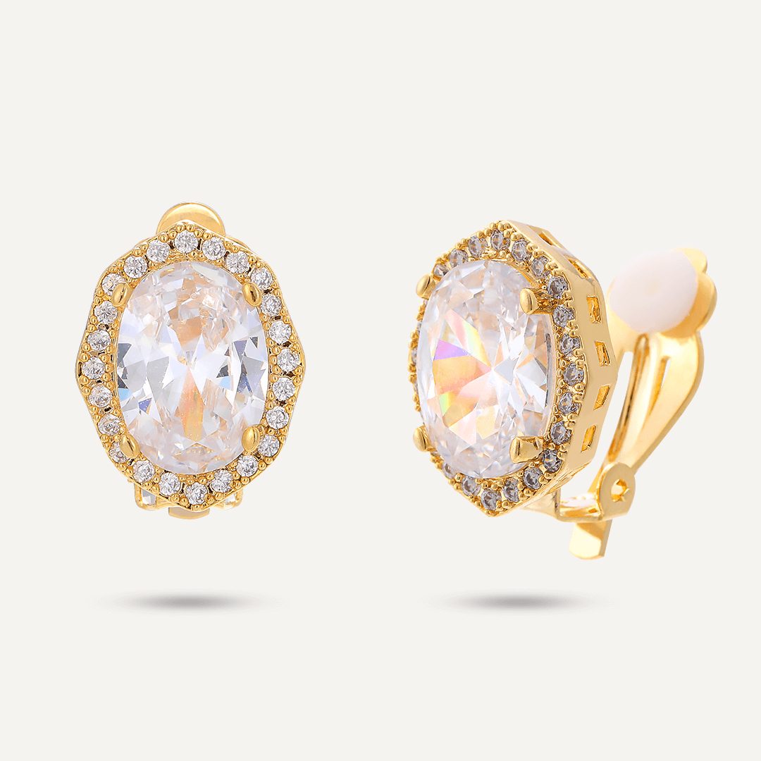 Crystal and Cubic Zirconia Clip On Earrings In Gold-Tone