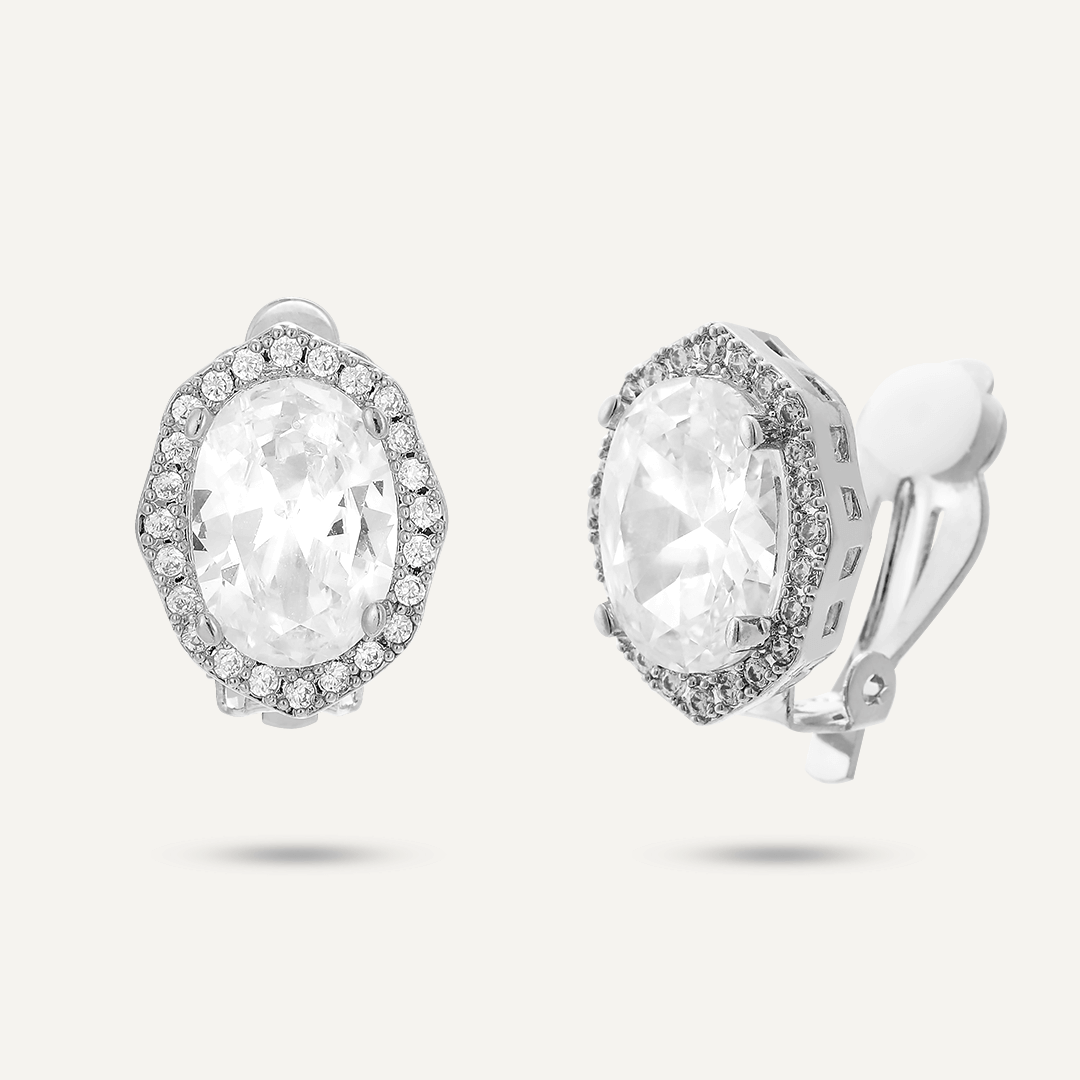 Crystal and Cubic Zirconia Clip On Earrings In Silver-Tone