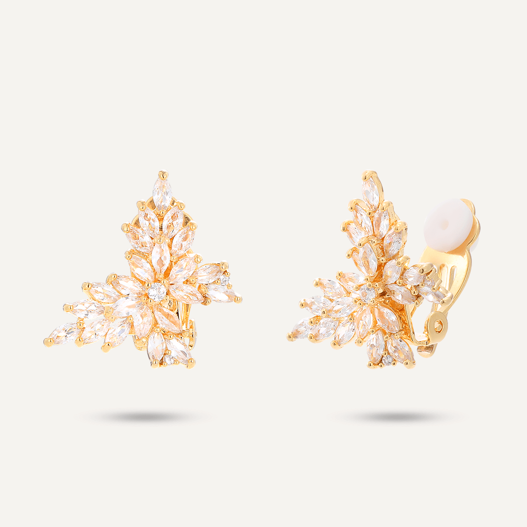 Cubic Zirconia Clip On Earrings In Gold-Tone