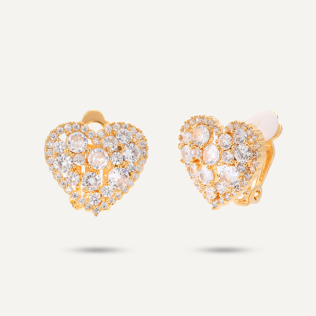 Heart Shaped Cubic Zirconia Earrings In Gold-Tone