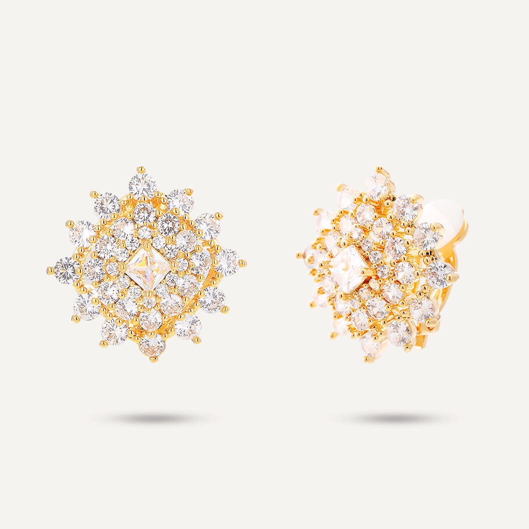 Star Geometric Cubic Zirconia Earrings In Gold-Tone