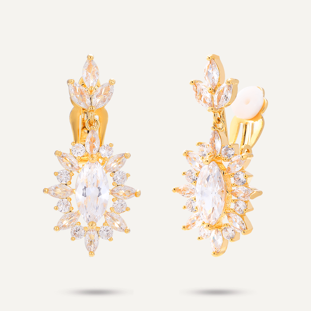 Elizabeth Cubic Zirconia Clip On Earrings In Gold-Tone