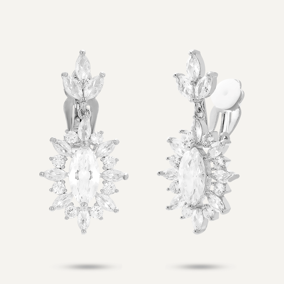 Elizabeth Cubic Zirconia Clip On Earrings In Silver-Tone