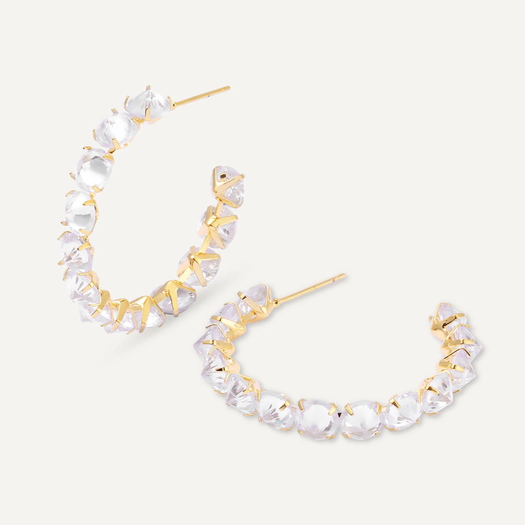 Crystal Hoop Earrings In Gold-Tone