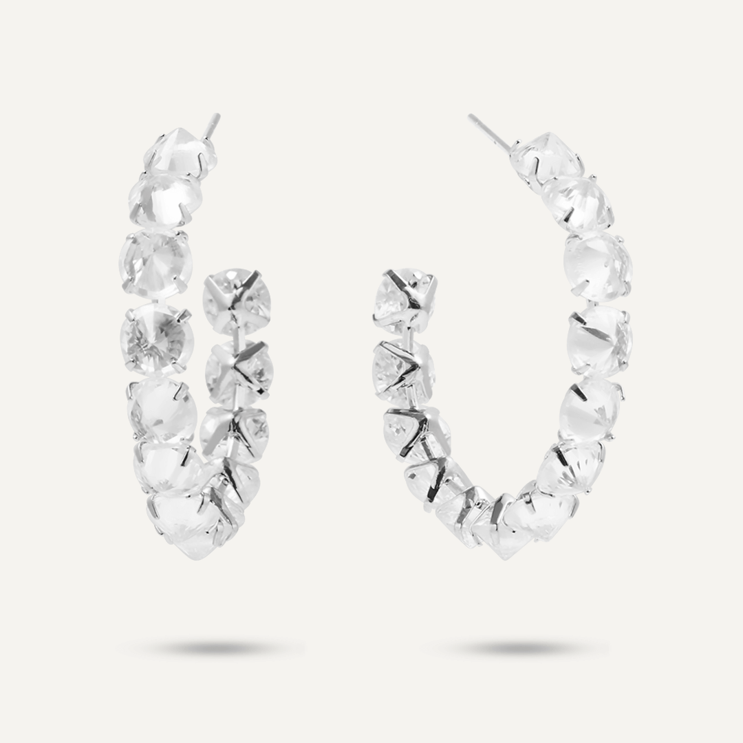 Crystal Hoop Earrings In Silver-Tone