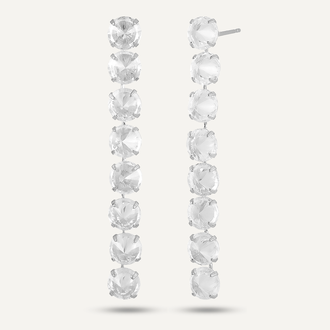 Crystal Post Drop Earrings In Silver Tone