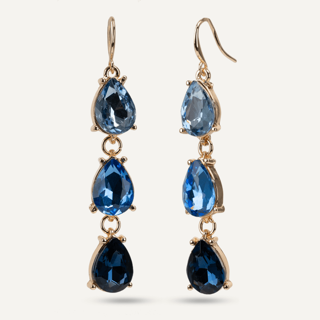 Iris Sapphine Blue Jewel & Crystal Hook Earrings In Gold-Tone