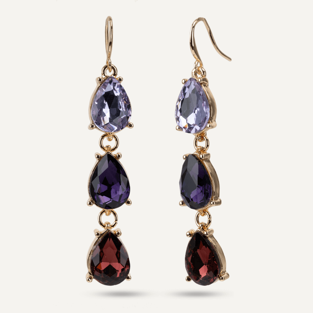 Iris Amethyst Purple Jewel & Crystal Hook Earrings In Gold-Tone