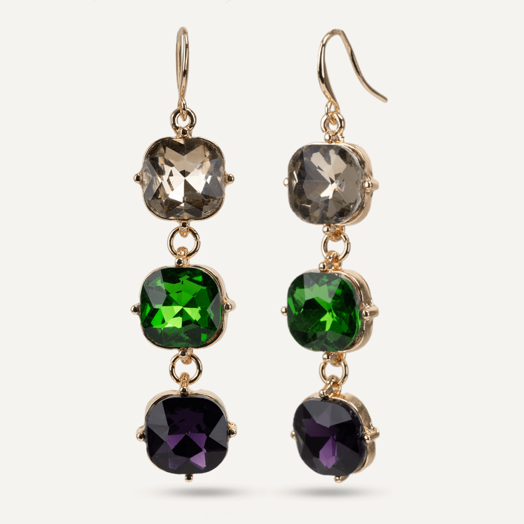 Geometric Jewel & Crystal Hook Earrings In Gold-Tone