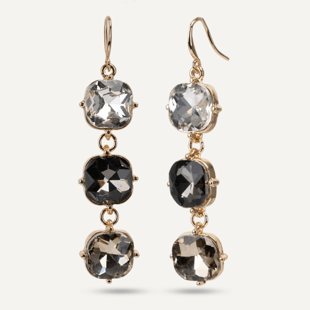 Geometric Smokey Brown Crystal Hook Earrings In Gold-Tone