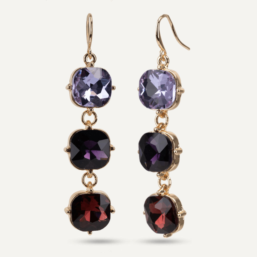 Geometric Amethyst Crystal Hook Earrings In Gold-Tone