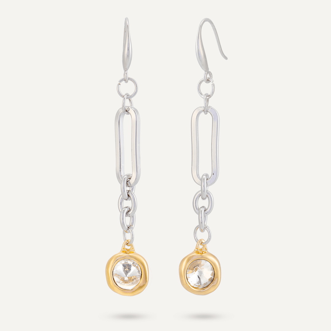 Contemporary Crystal Chain-Link Hook Earrings In Gold & Silver Tone