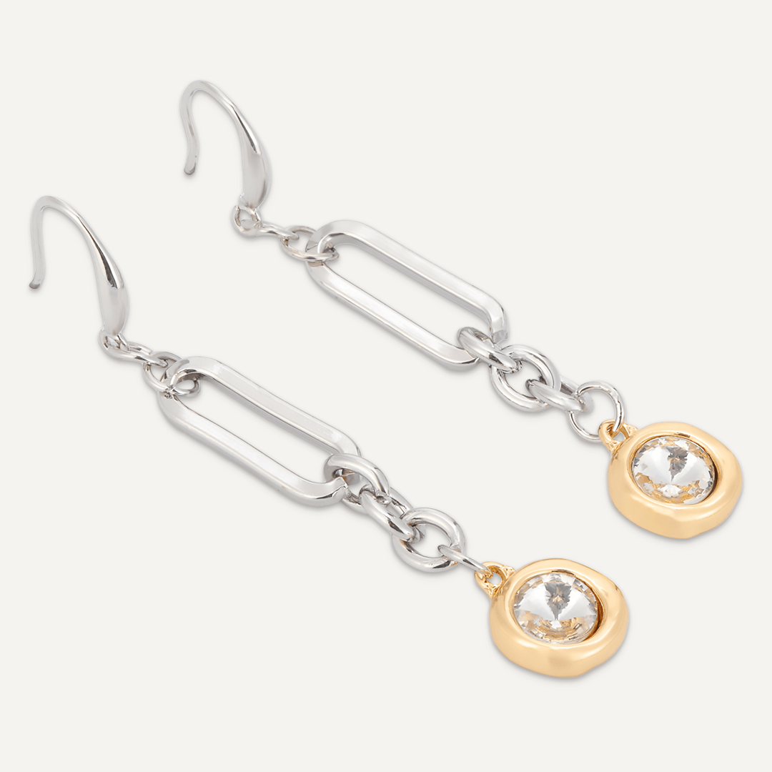 Contemporary Crystal Chain-Link Hook Earrings In Gold & Silver Tone