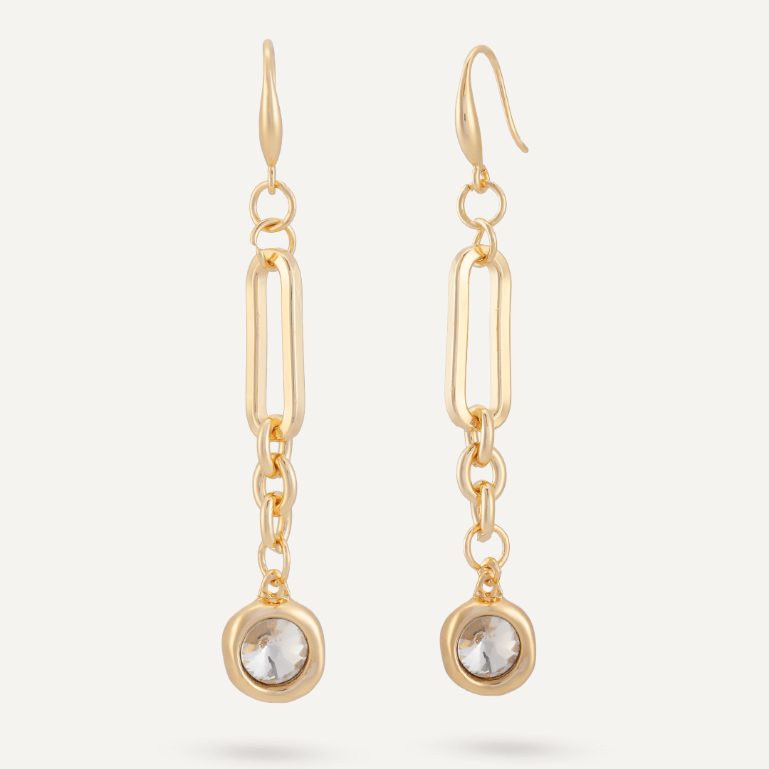 Contemporary Crystal Chain-Link Hook Earrings In Gold-Tone