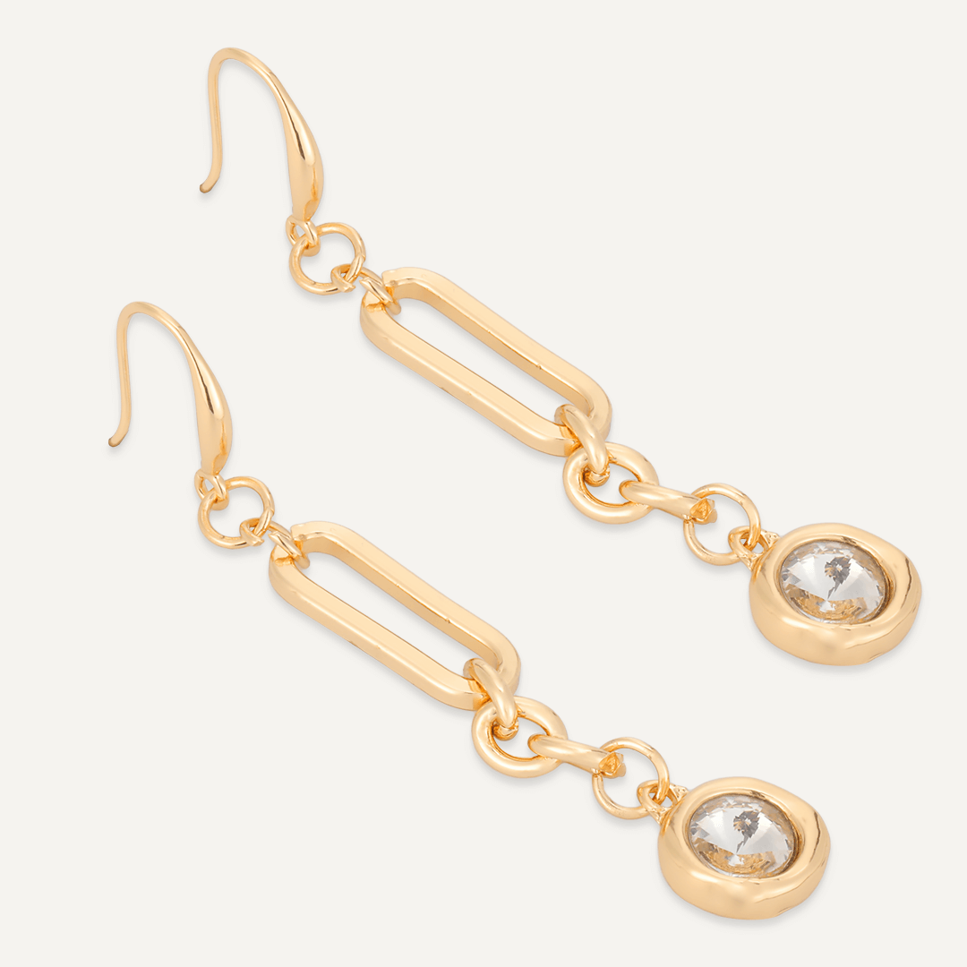 Contemporary Crystal Chain-Link Hook Earrings In Gold-Tone