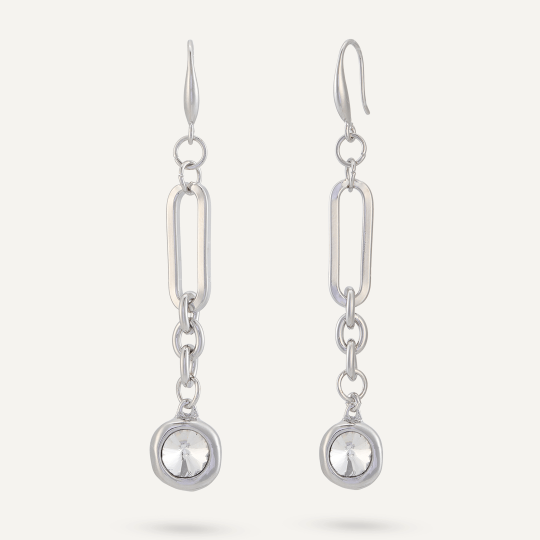 Contemporary Crystal Chain-Link Hook Earrings In Silver-Tone