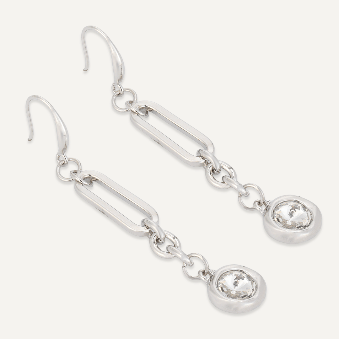 Contemporary Crystal Chain-Link Hook Earrings In Silver-Tone