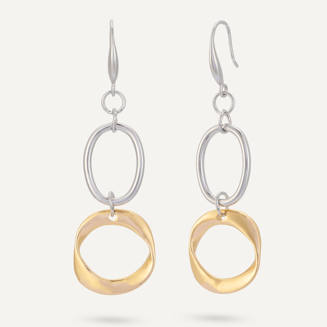 Abstract Geometric Hook Earrings In Gold & Silver Tone