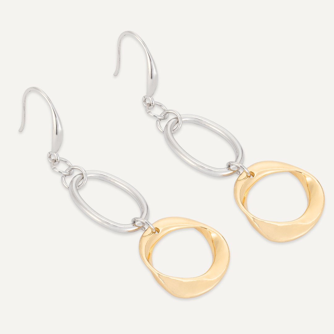 Abstract Geometric Hook Earrings In Gold & Silver Tone