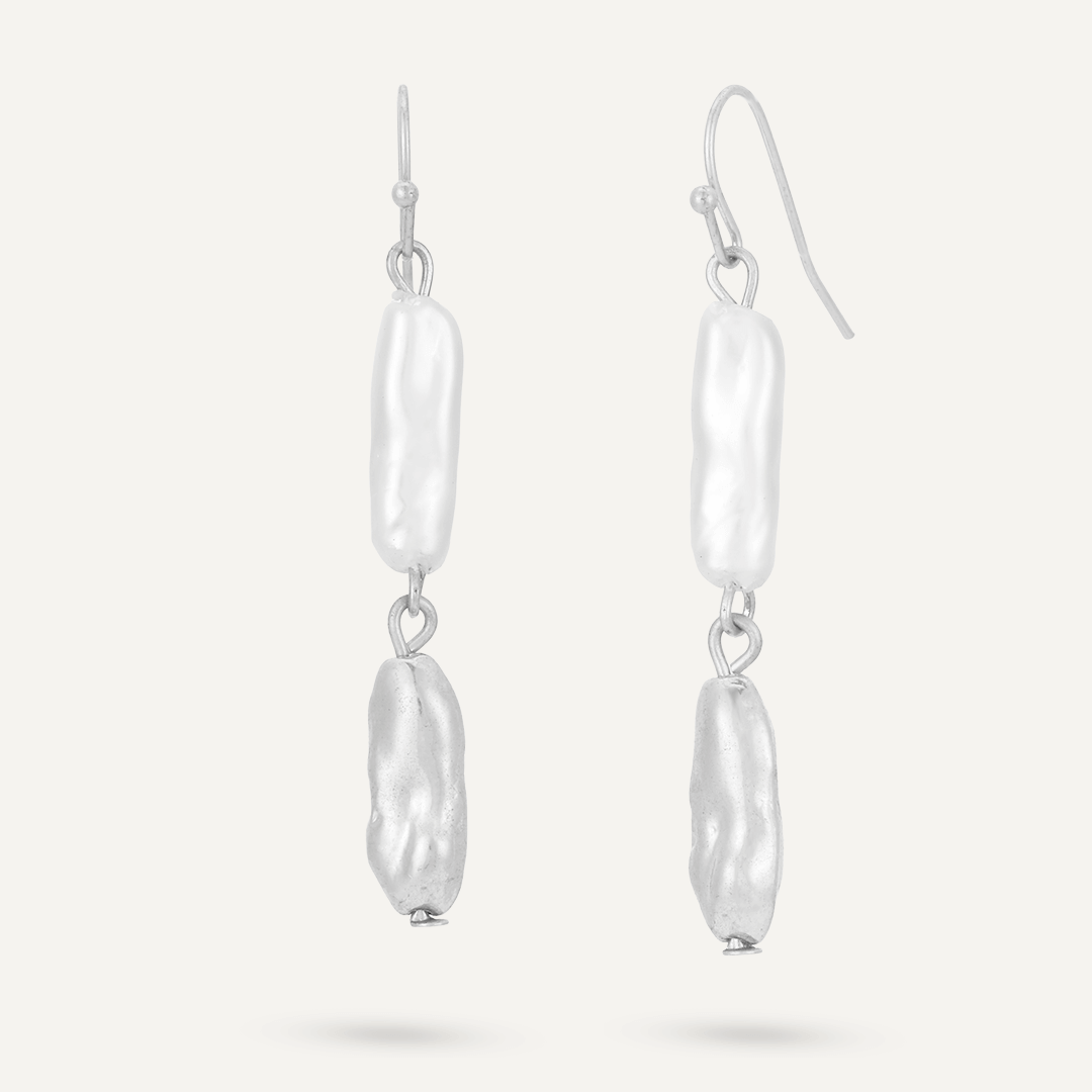 Classic Faux Pearls Hook Earrings In Silver-Tone