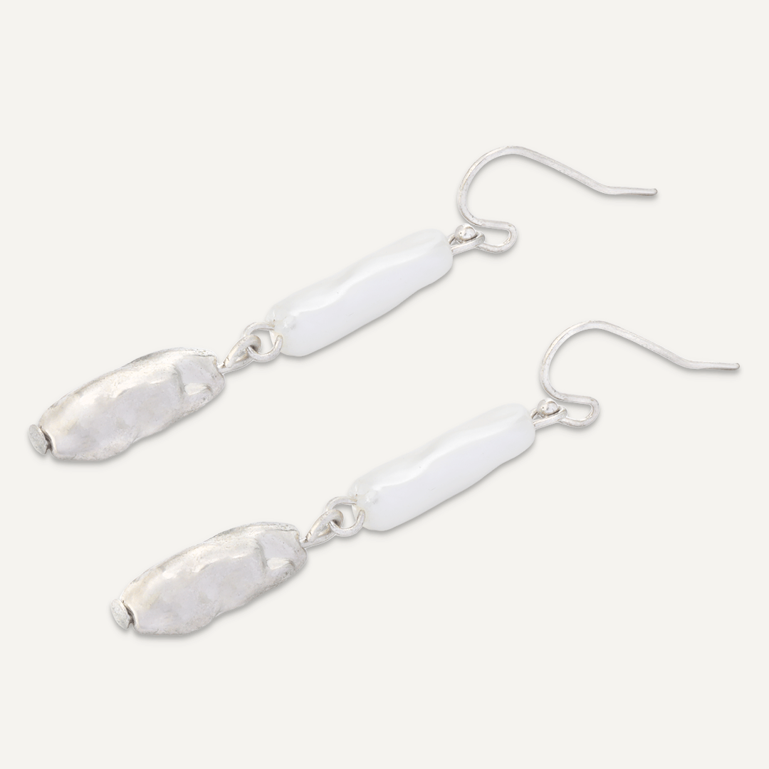 Classic Faux Pearls Hook Earrings In Silver-Tone