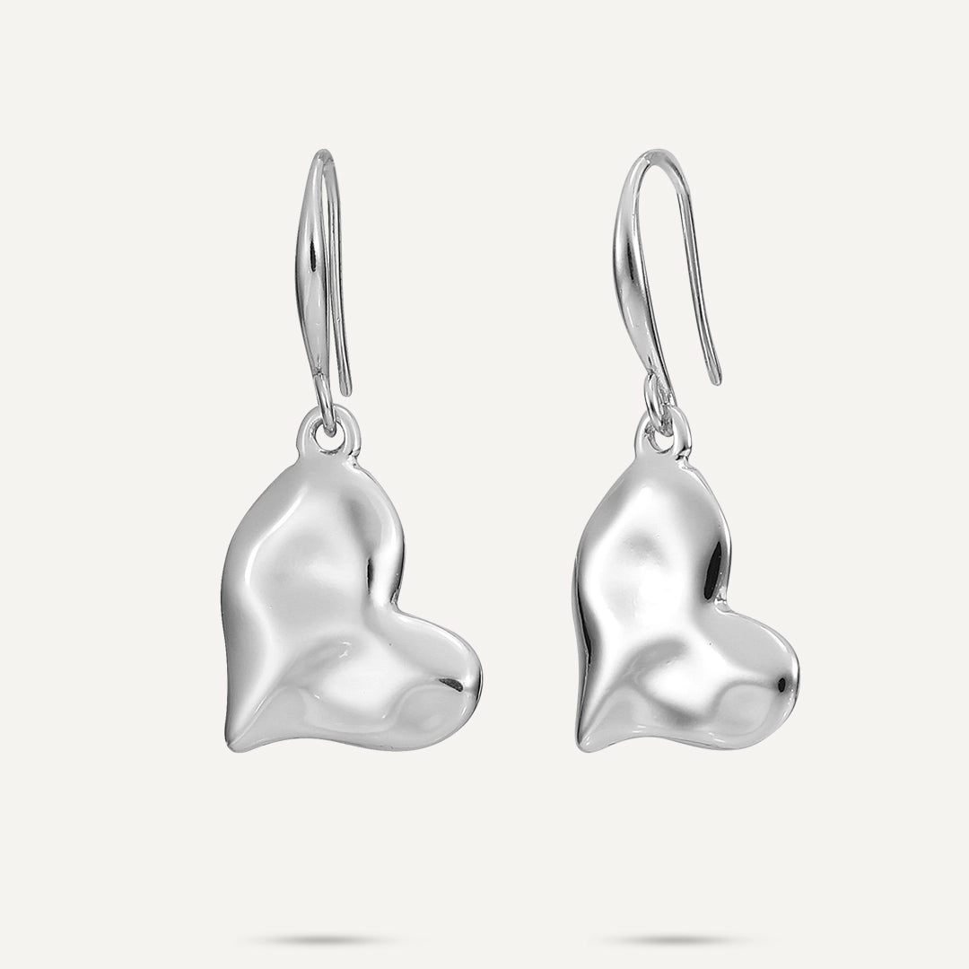 Drop Heart Earrings In Silver-Tone