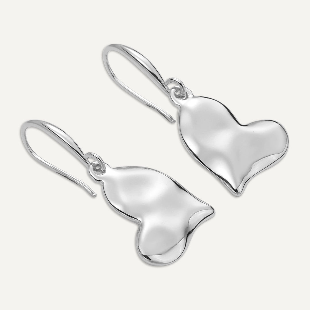 Drop Heart Earrings In Silver-Tone